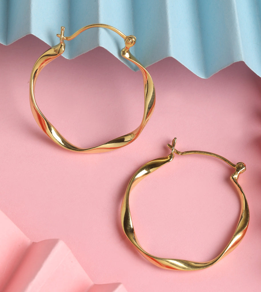 CLARA 925 Sterling Silver Twisted Hoop Earring Gold Plated Gift for Women & Girls
