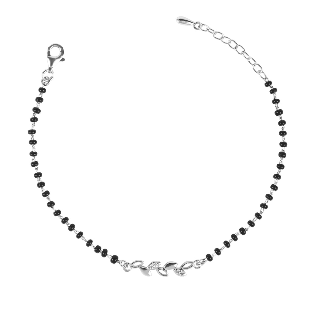 CLARA 925 Sterling Silver Leaf Hand Mangalsutra Bracelet