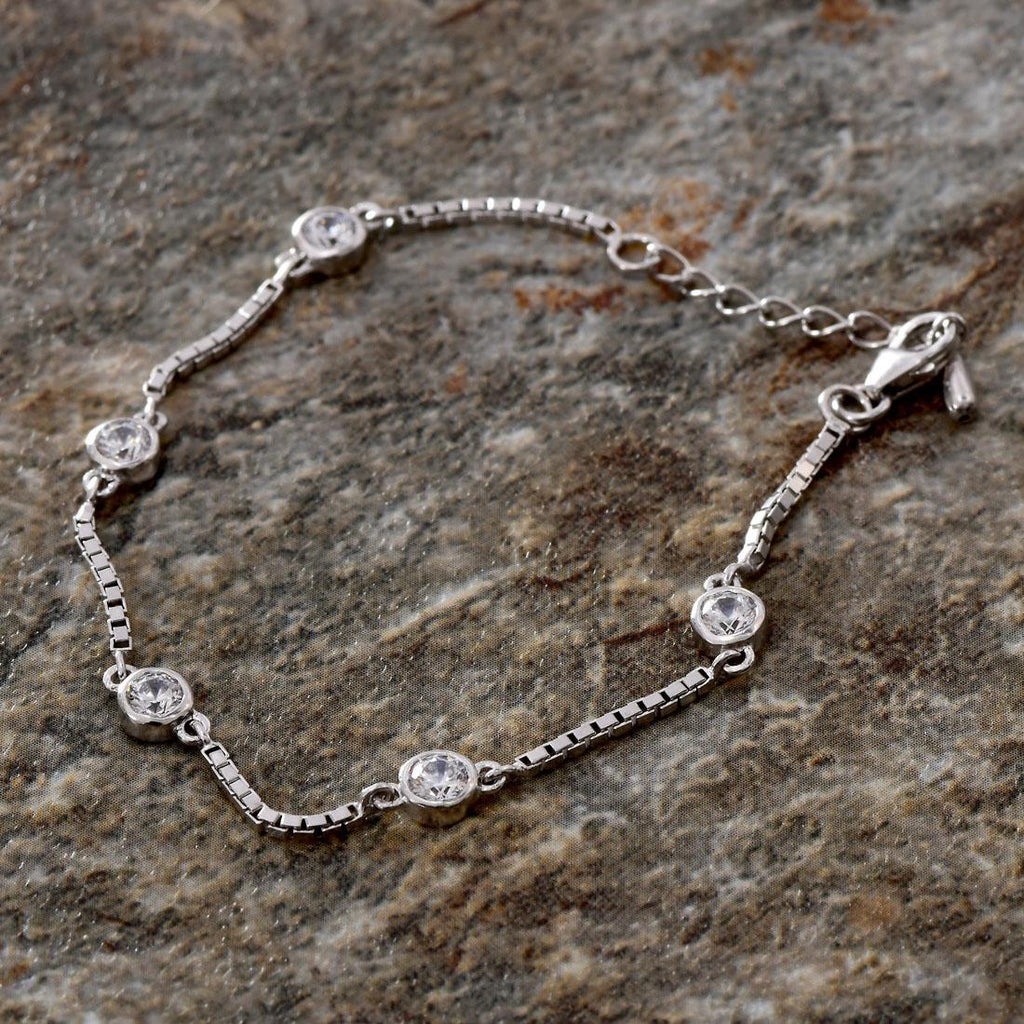 CLARA Made with Swiss Zirconia 925 Sterling Silver Grazia Solitaire Bracelet Gift for Women and Girls
