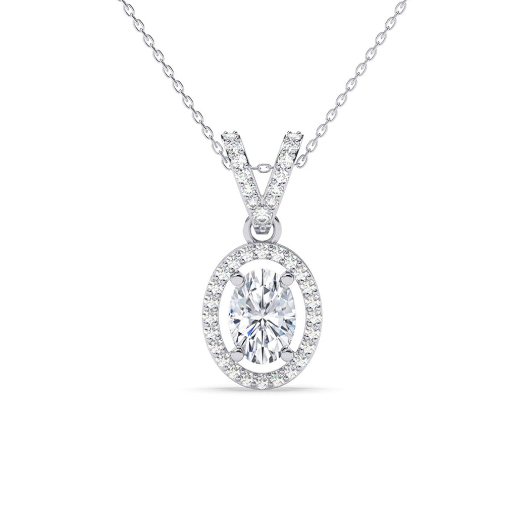 Silver Halo Oval Solitaire Pendant Chain 