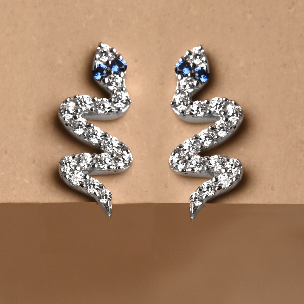 CLARA 925 Sterling Silver Snake small Studs Earrings  