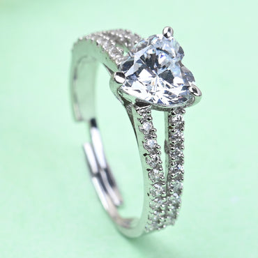 CLARA Pure 925 Sterling Silver Proposal Finger Ring with Adjustable Band 