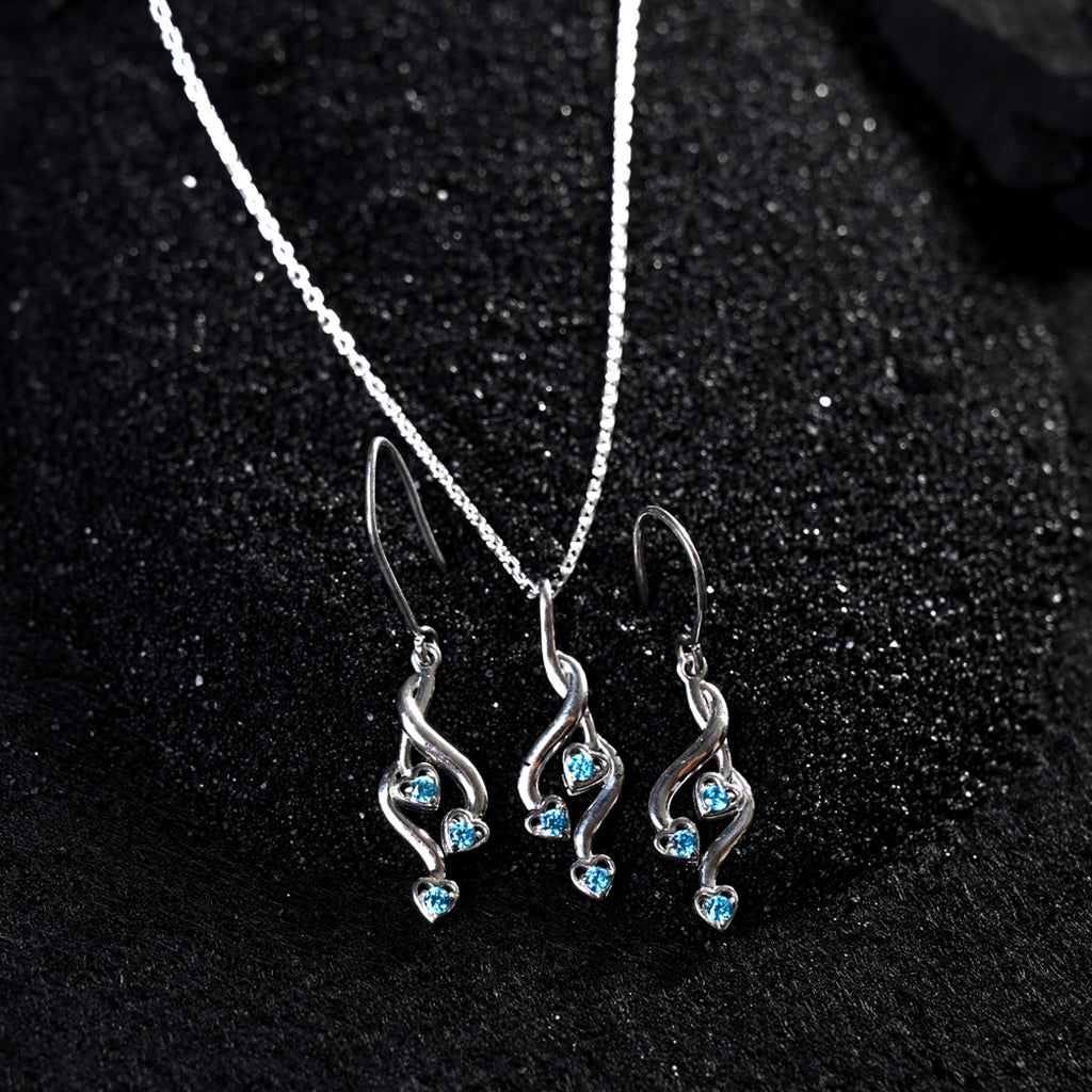 CLARA 925 Sterling Silver Valentina Pendant Earring Chain Jewellery Set 