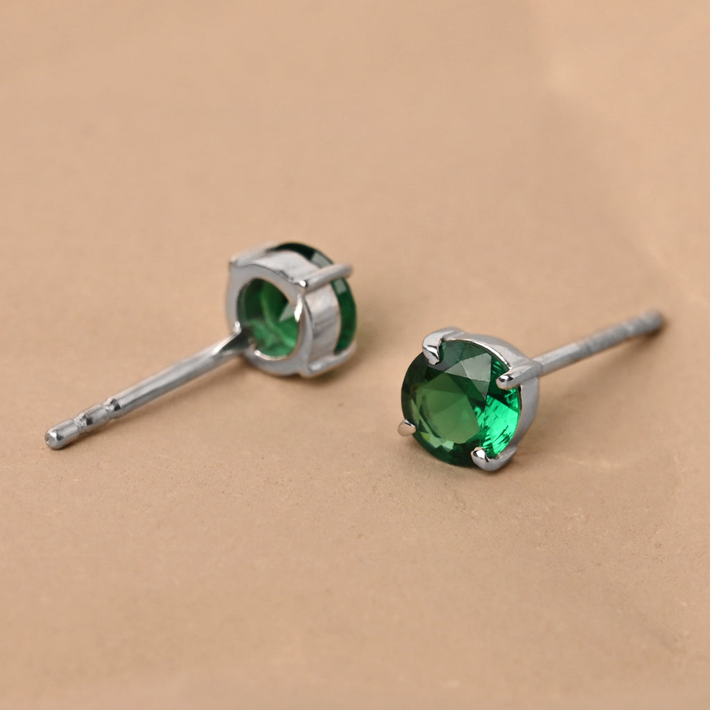CLARA 925 Sterling Silver Dark Green Studs Earrings Gift for Kids Girls 