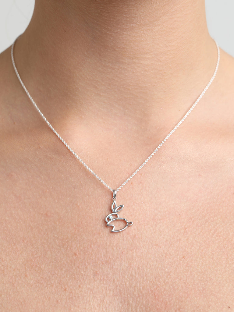 CLARA 925 Sterling Silver Rabbit Pendant Chain Necklace 