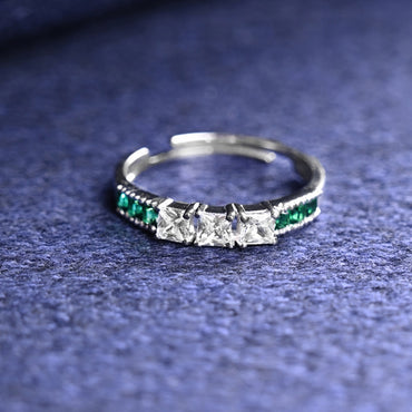 CLARA 925 Sterling Silver Size Adjustable Vera Minimal Green Ring 