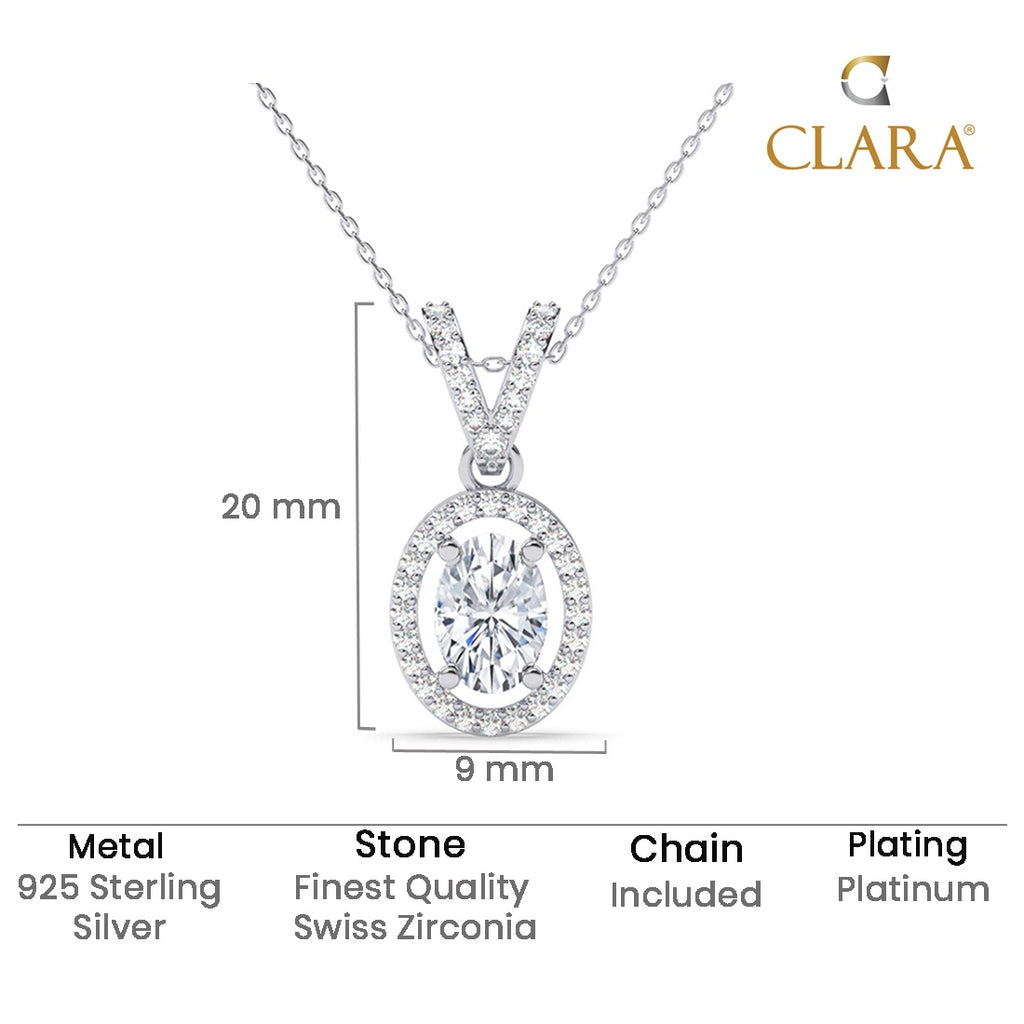 Silver Halo Oval Solitaire Pendant Chain