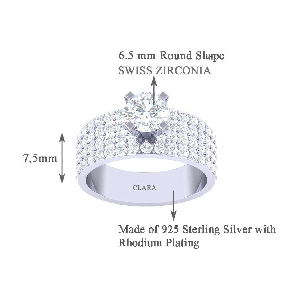 CLARA Made with Swiss Zirconia 925 Sterling Silver Round Solitaire Ring Gift for Women and Girls