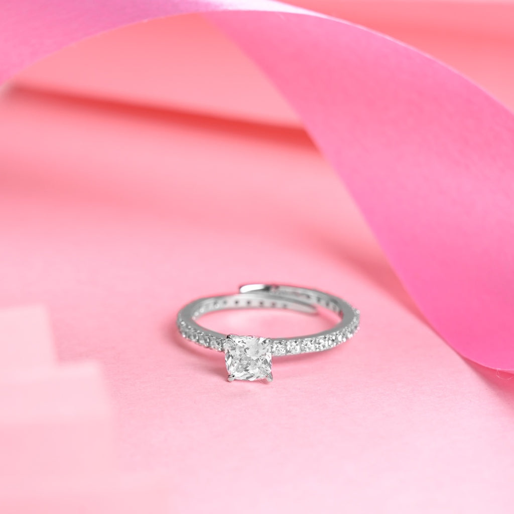 Silver Alma Princess Cut Solitaire Ring