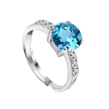 CLARA 925 Sterling Silver Sky Blue Eye Ring with Adjustable Band | Rhodium Plated, Swiss Zirconia | Gift for Women & Girls