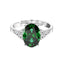 Silver Dark Green Oval Ring