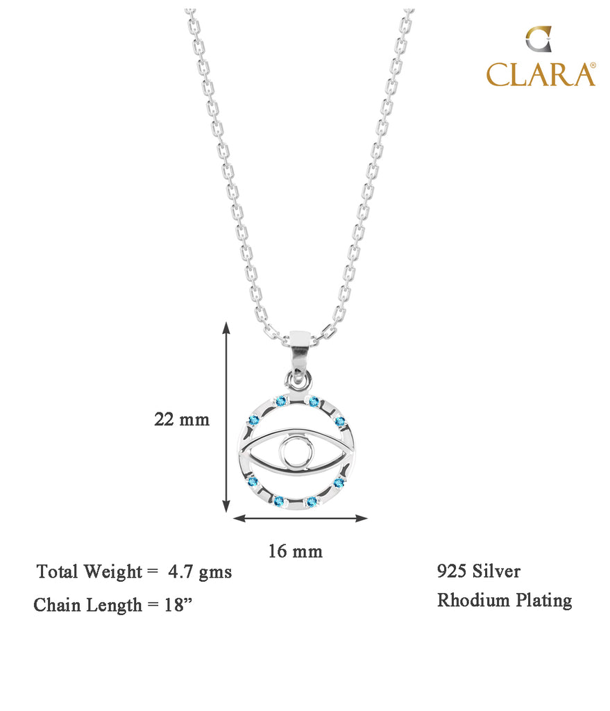 CLARA 925 Sterling Silver Evil Eye Circle Pendant Chain Necklace 