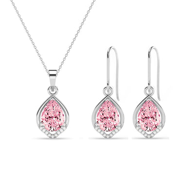 Silver Jino Pink Pear Solitaire Jewellery Set