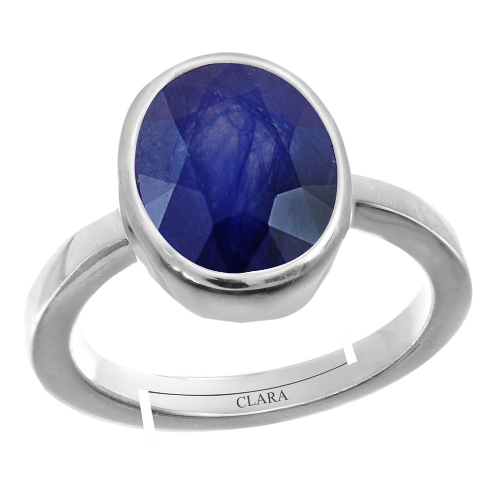 Certified Blue Sapphire Neelam 8.3cts or 9.25ratti 92.5 Sterling Silver Adjustable Ring