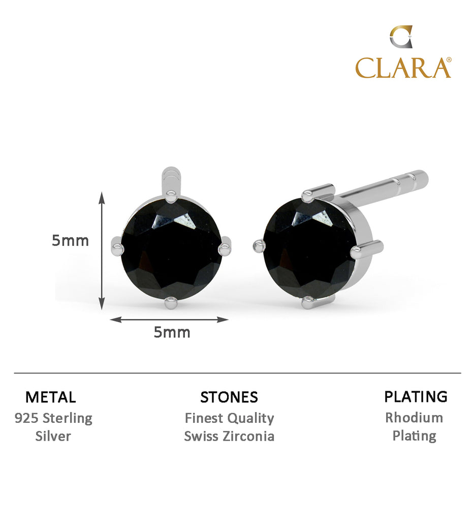 CLARA 925 Sterling Silver Black Studs Earrings Gift for Kids Girls 