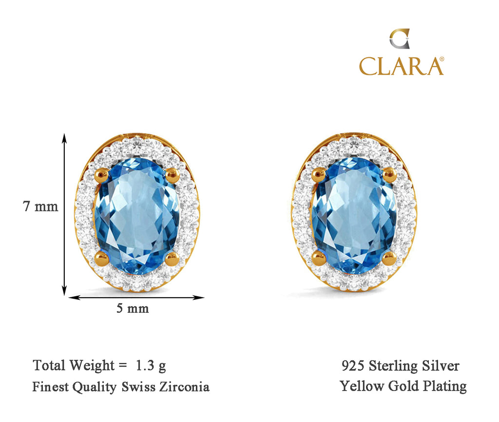 CLARA 925 Sterling Silver Blue Earrings with Screw Back 