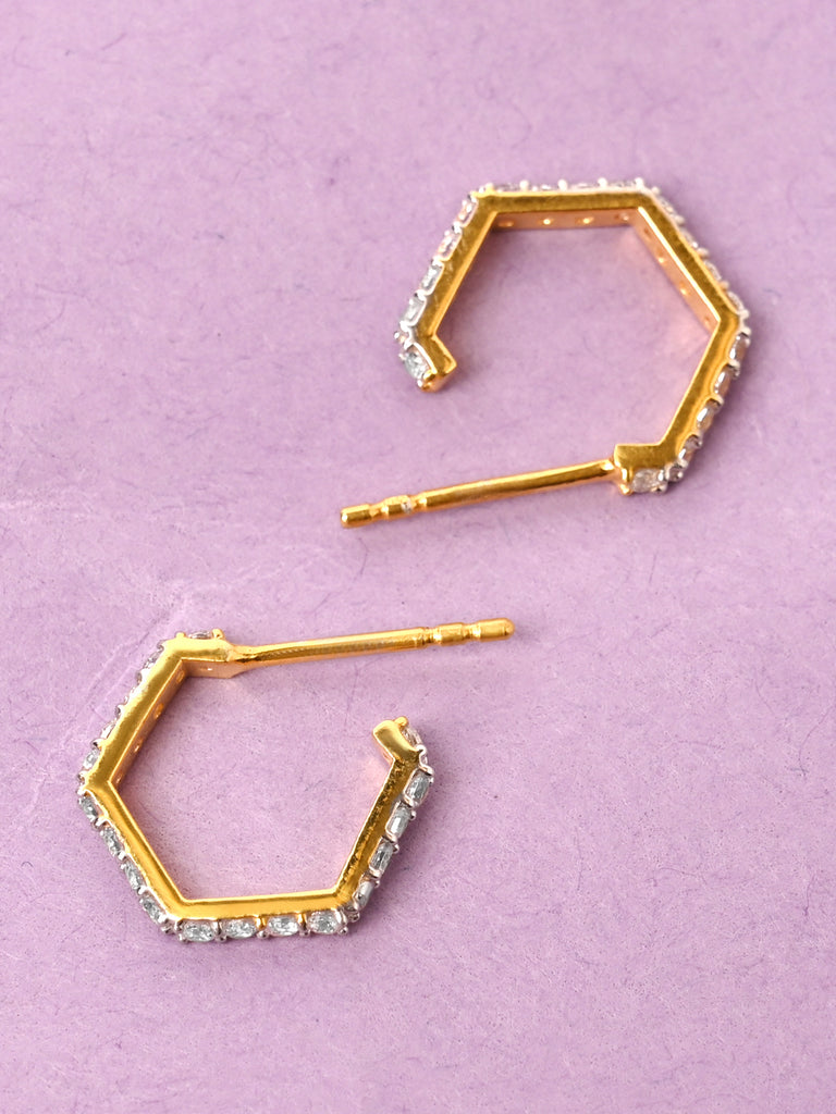 CLARA 925 Sterling Silver Hexa Hoop and Huggies Earrings 