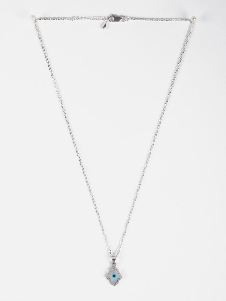 CLARA 925 Sterling Silver Evil Eye Hamsa Hand Pendant Chain Necklace 