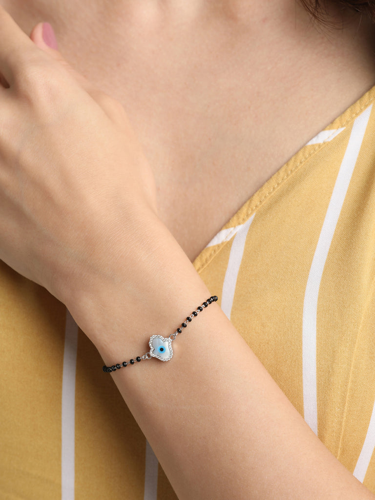 CLARA 925 Sterling Silver Evil Eye Hamsa Hand Hand Mangalsutra Bracelet