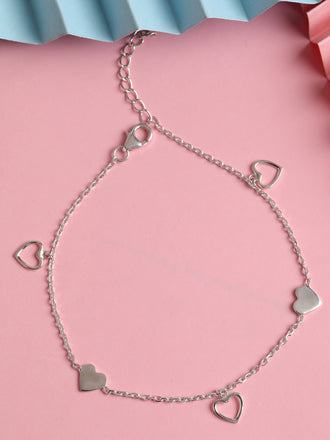 CLARA 925 Sterling Silver Heart Anklet Payal (Single ) Adjustable Chain Gift for Women and Girls