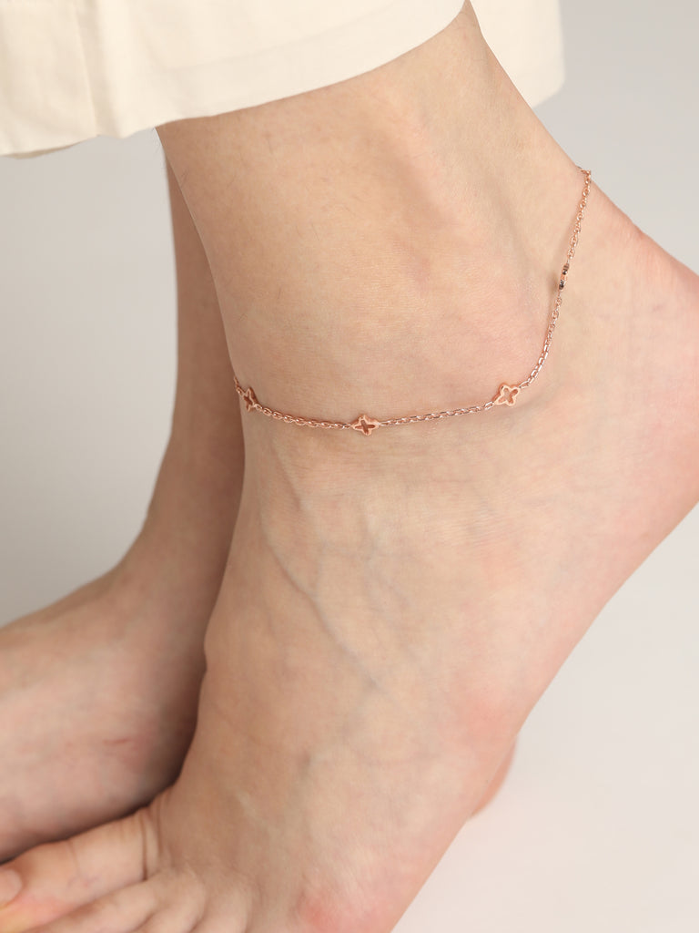 CLARA 925 Sterling Silver Flower Anklet Payal ( Single ) Adjustable Chain, Rose Gold Plated Gift for Women and Girls