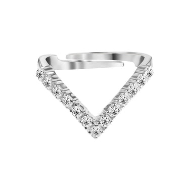 CLARA 925 Sterling Silver V Shape Ring with Adjustable Band Rhodium Plated, Swiss Zirconia Gift for Women & Girls