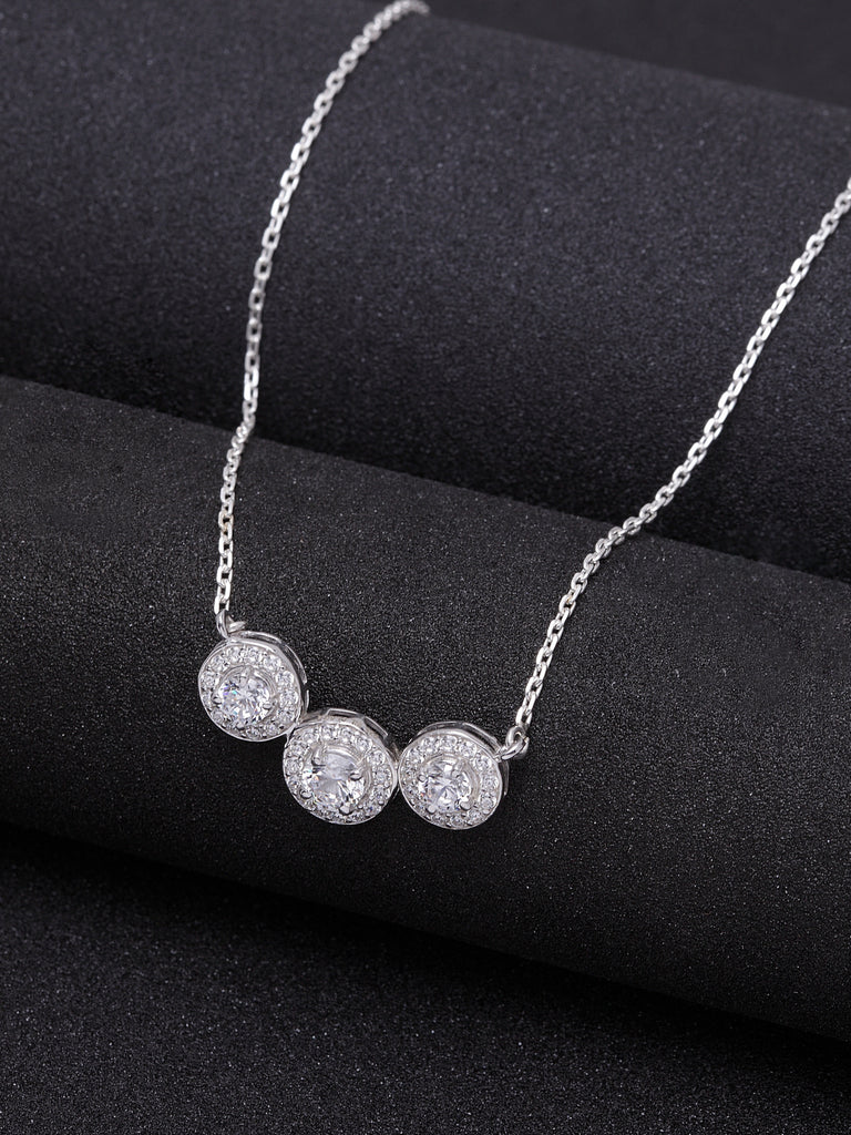 CLARA 925 Sterling Silver Rhodium Plated Cubic Zirconia Pendant with Chain for Women & Girls