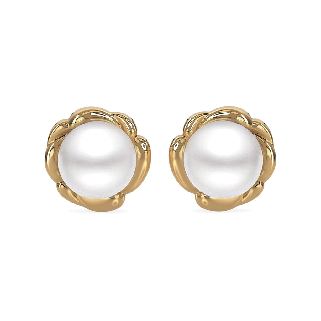 CLARA 925 Sterling Silver Real Pearl Stud Aki Earrings | Gold Rhodium Plated, Screw Back | Gift for Women & Girls