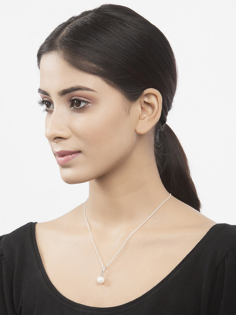Clara 92.5 Sterling Silver Classic Pearl Pendant with Chain Gift for Women and Girls