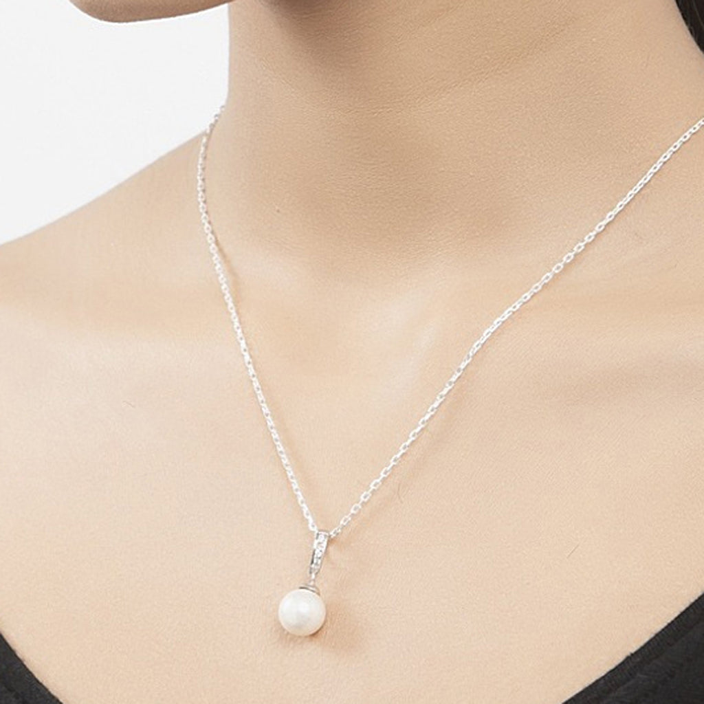 Clara 92.5 Sterling Silver Classic Pearl Pendant with Chain Gift for Women and Girls