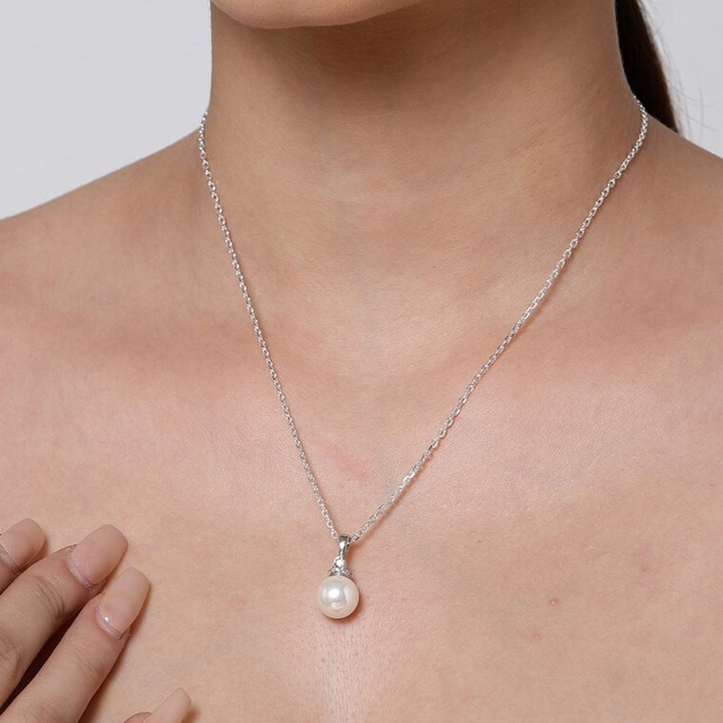 Clara 92.5 Sterling Silver Classic Pearl Pendant with Chain Gift for Women and Girls