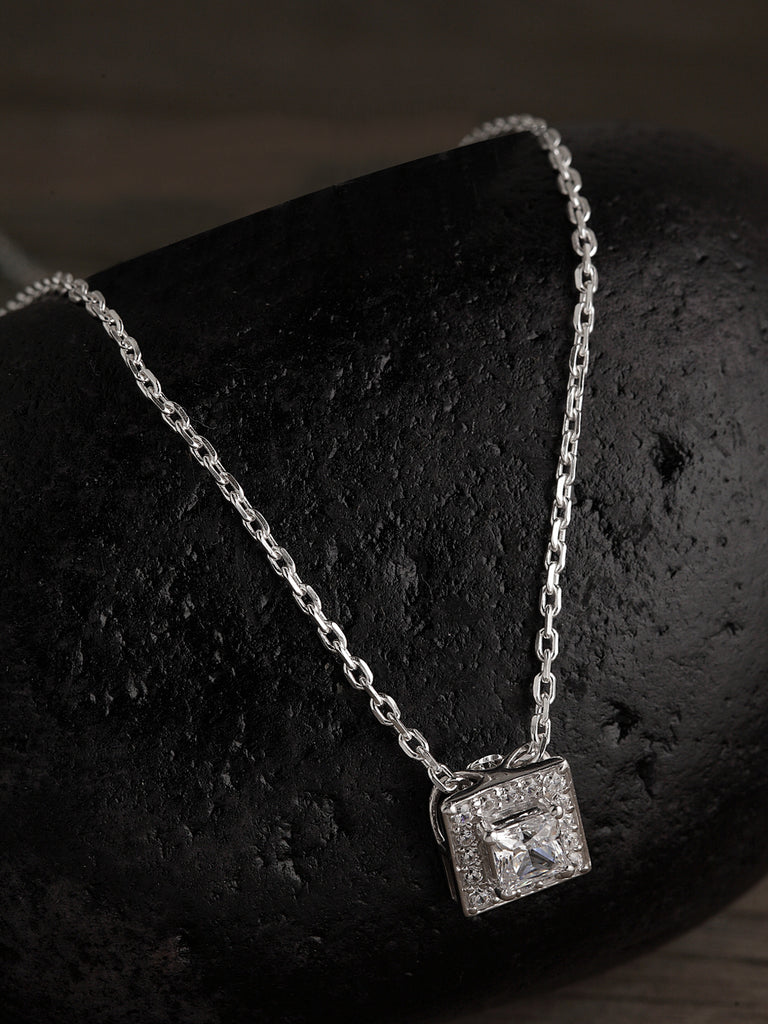 CLARA 925 Sterling Silver Rhodium Plated Princess Pendant with Chain Gift for Women and Girls