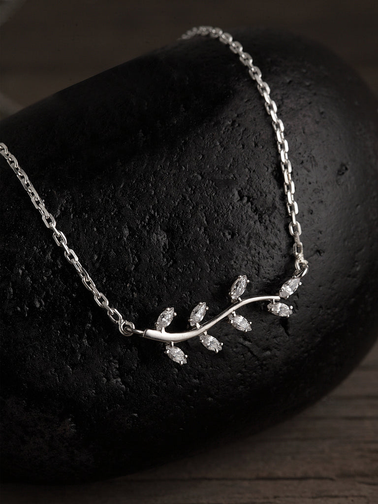 CLARA 925 Sterling Silver Rhodium Plated Leaf Pendant with Chain Gift for Women & Girls