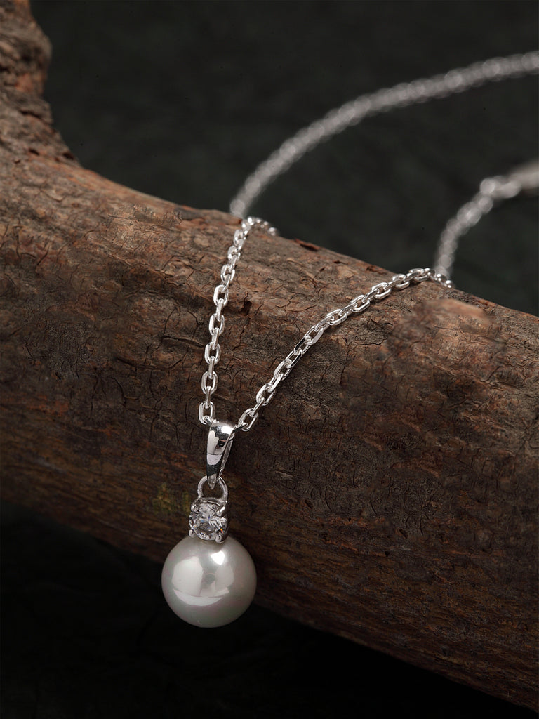 Clara 92.5 Sterling Silver Classic Pearl Pendant with Chain Gift for Women and Girls
