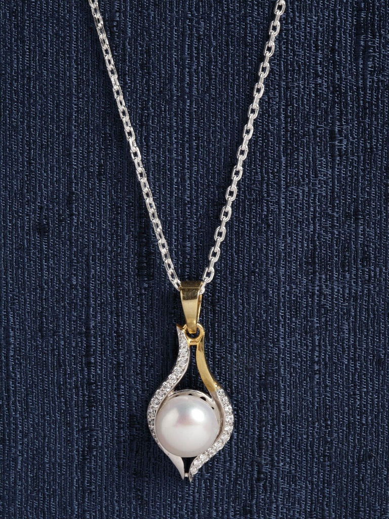 Clara 92.5 Sterling Silver Real Pearl Pendant with Chain Gift for Women and Girls