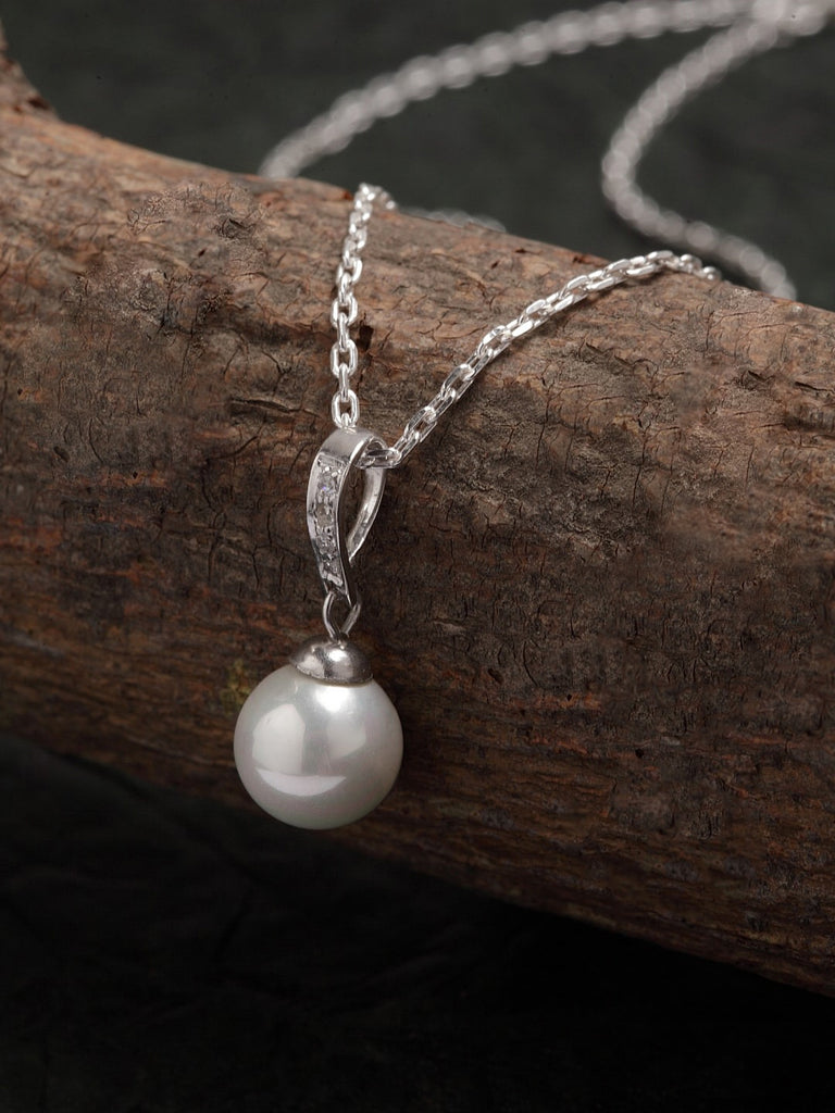 Clara 92.5 Sterling Silver Classic Pearl Pendant with Chain Gift for Women and Girls