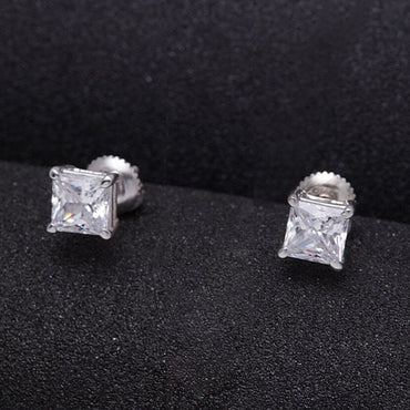 Clara-92.5-Sterling-silver-White-Gold-Plated-Square Princess-Solitaire-Stud-Earring-Screw-Back-For-Women-&-Girls