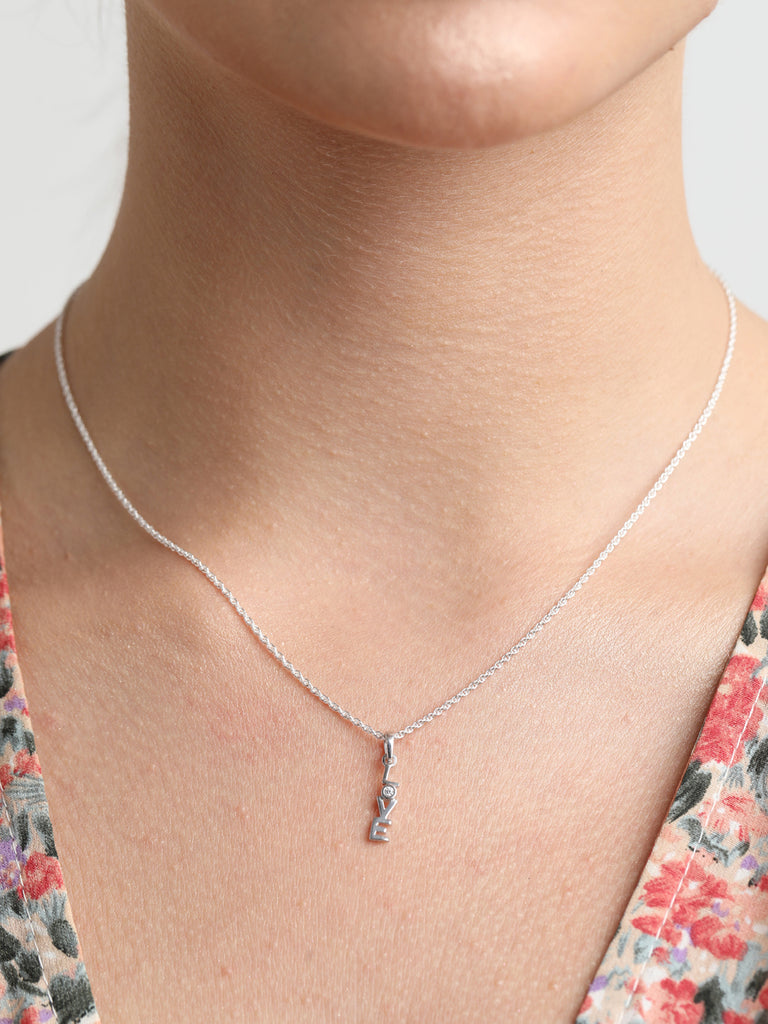 CLARA 925 Sterling Silver Love Pendant Chain Necklace 