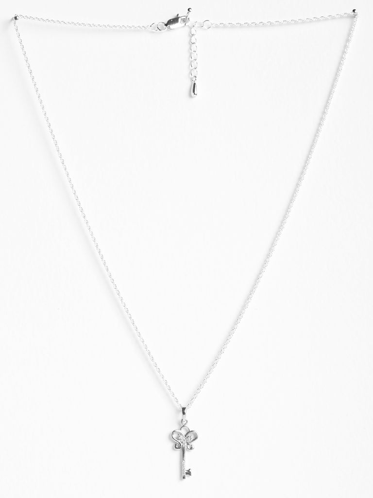CLARA 925 Sterling Silver Key Pendant Chain Necklace 