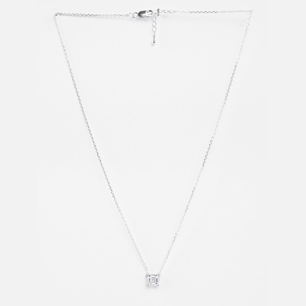 Silver Asscher Solitaire Pendant Chain