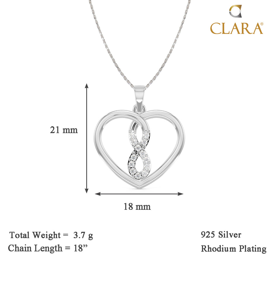 CLARA 925 Sterling Silver Infinity Heart Pendant Chain Necklace 