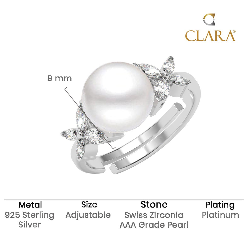 Silver Uberta Real Pearl Size Adjustable Ring