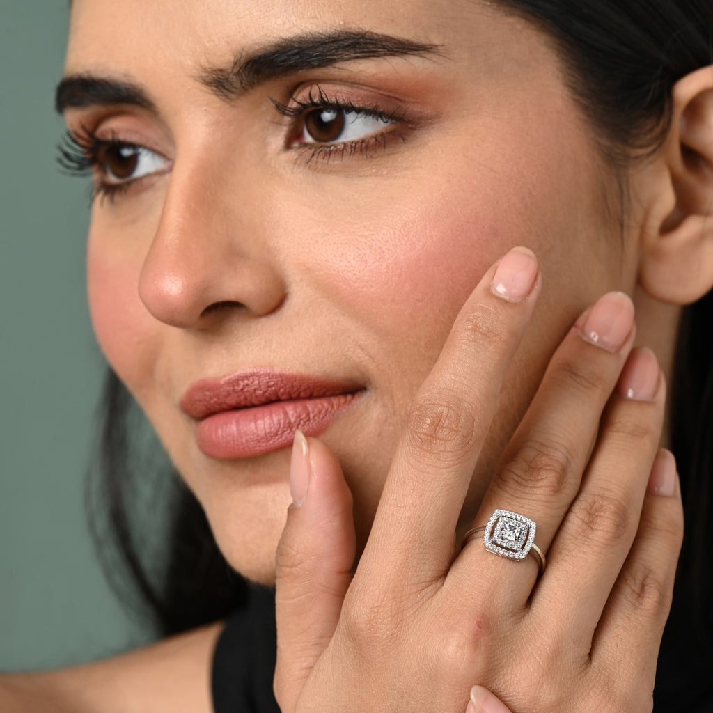 Silver Luna Cushion Cut Halo Ring