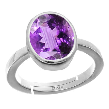 Certified Amethyst Katela 7.5cts or 8.25ratti 92.5 Sterling Silver Adjustable Ring