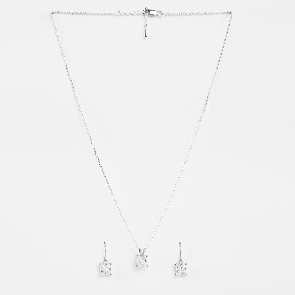 Silver Russo Square Solitaire Jewellery Set