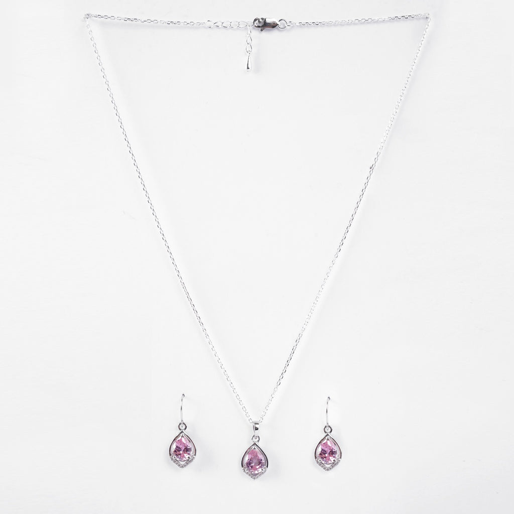 Silver Jino Pink Pear Solitaire Jewellery Set