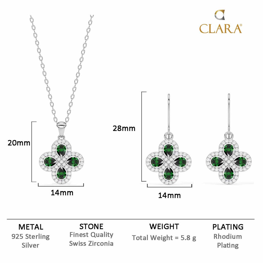 Silver Green Flower Jewellery Set