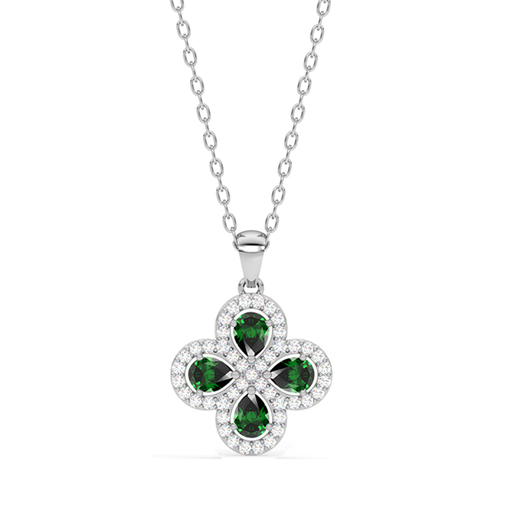 Silver Green Flower Pendant Chain Necklace