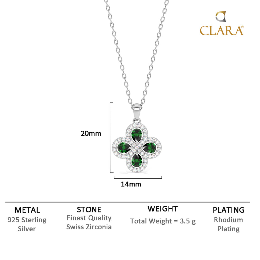 Silver Green Flower Pendant Chain Necklace