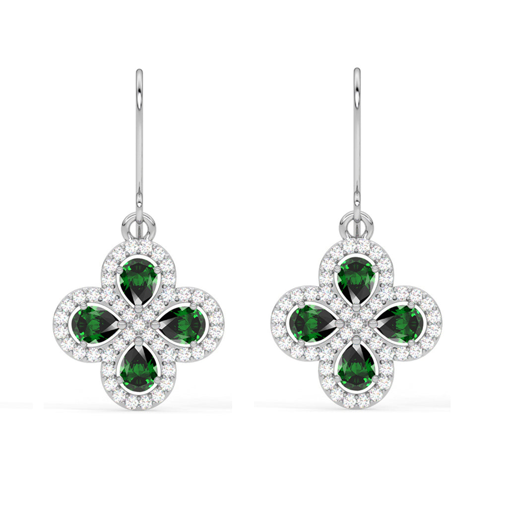 Silver Green Flower Earrings